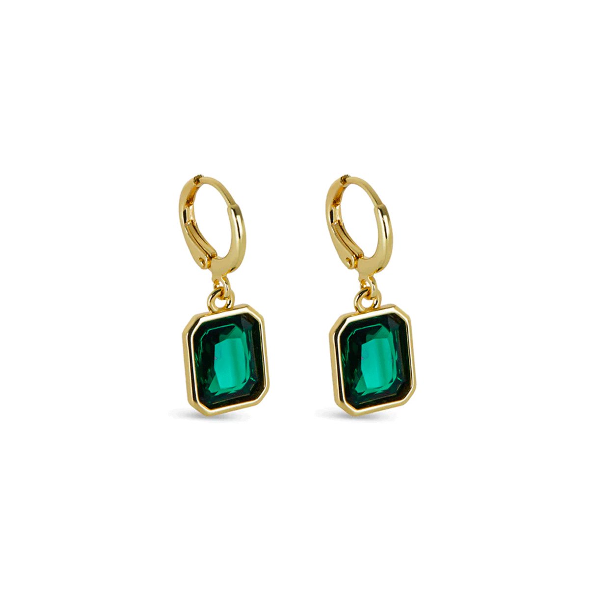 Pendientes Argollas Cristal Verde Baño en Oro de 18k