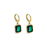 Pendientes Argollas Cristal Verde Baño en Oro de 18k