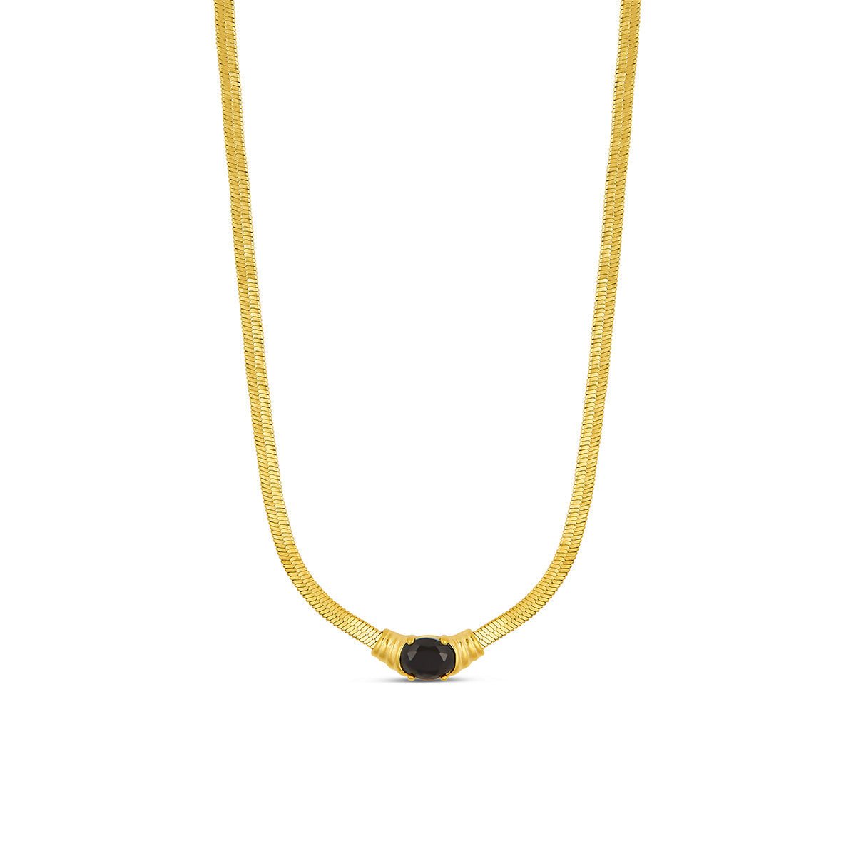 Collar Malla Piedra Ónix Baño en Oro de 18k